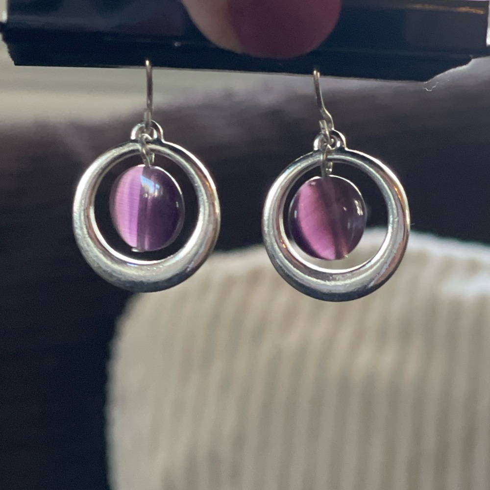 Silver and Purple Hoop Dangle Earrings — Taramanda - Picture 8 of 11